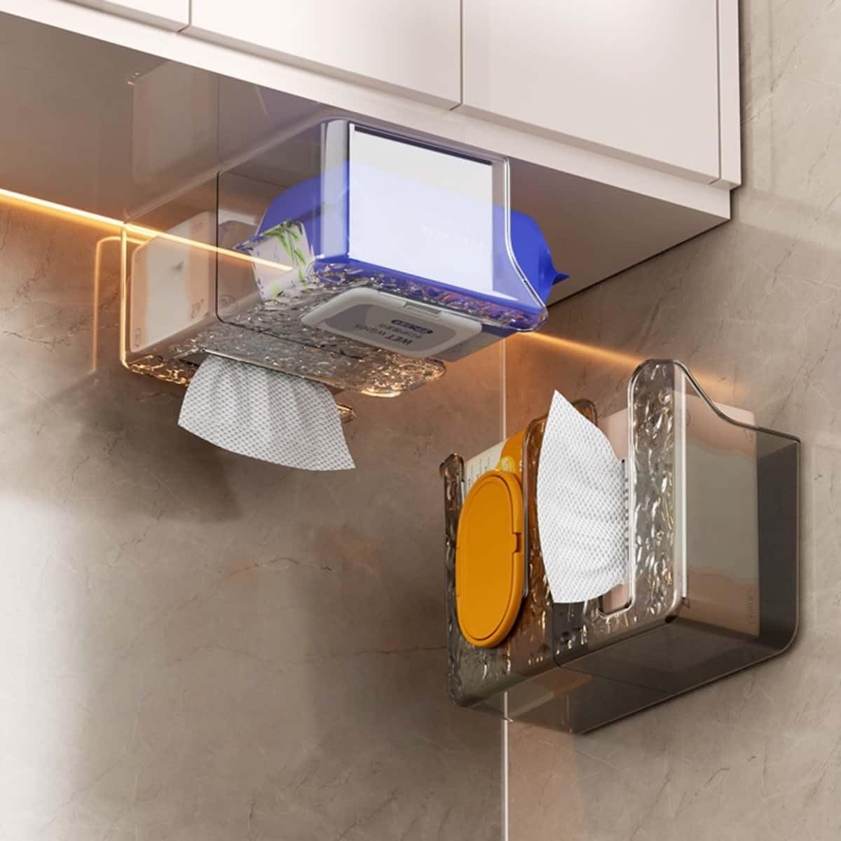 Wall-Mounted Wipes Dispenser Holder – Adhesive-Acrylic Storage Box for Kitchen, Bathroom & Bedroom – Flushable Wet Wipes Container (B)