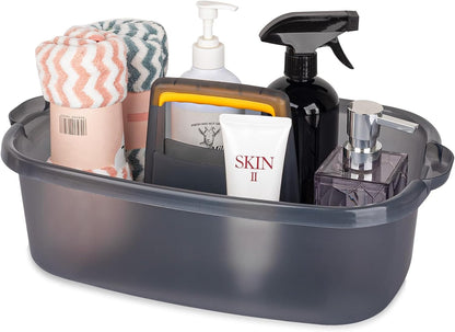 Large Cleaning Supplies Caddy Portable Shower Basket Supply Organizer with Handle Plastic Bucket Tool Storage for Bathroom, Bedroom, Kitchen, College Dorm, Garden, Dark Gray 2 Pack