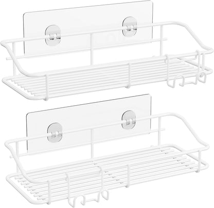 Nieifi Shower Caddy Shelf Storage Rack Adhesive Without Drilling Stainless Steel with Hooks for Washroom, Lavatory, Restroom, Toilet, Bathroom, Kitchen - 2 Pack
