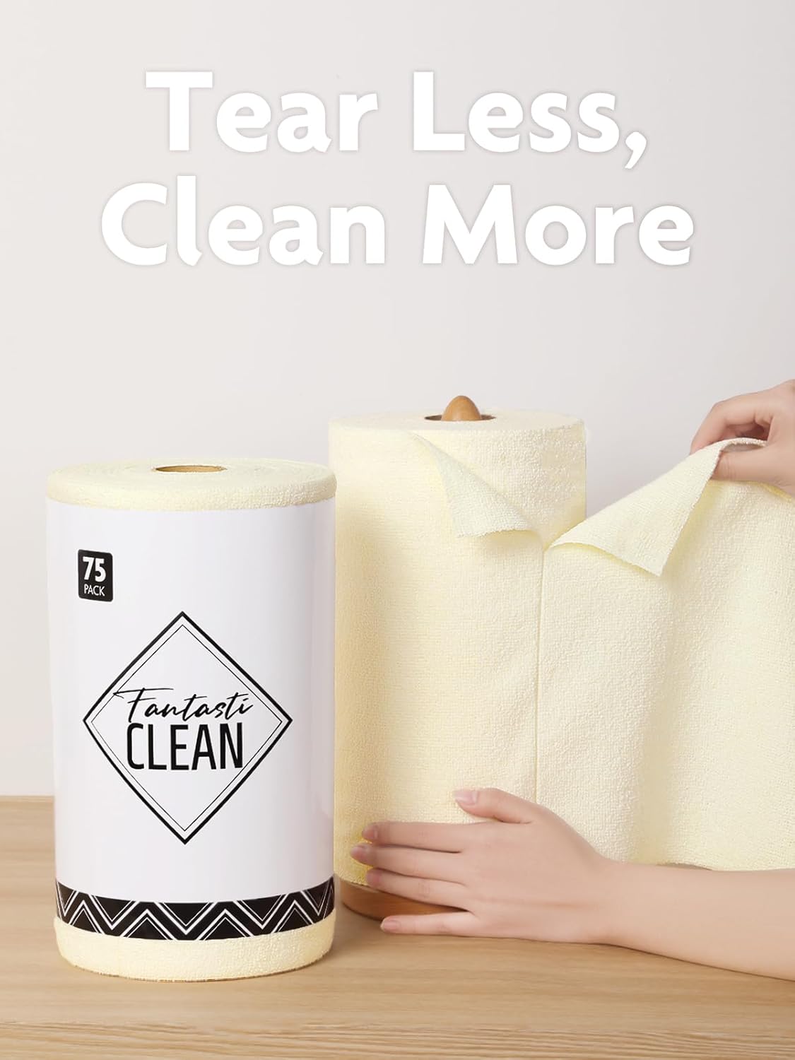 Fantasticlean Microfiber Cleaning Cloth Roll -75 Pack, Tear Away Microfiber Towels, 12" x 12", Reusable, Washable, Scratch Free, Ultra Absorbent Dishcloth for All-Around Cleaning Supplies (White)