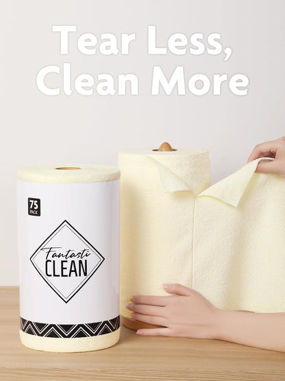 Fantasticlean Microfiber Cleaning Cloth Roll -75 Pack, Tear Away Microfiber Towels, 12" x 12", Reusable, Washable, Scratch Free, Ultra Absorbent Dishcloth for All-Around Cleaning Supplies (White)