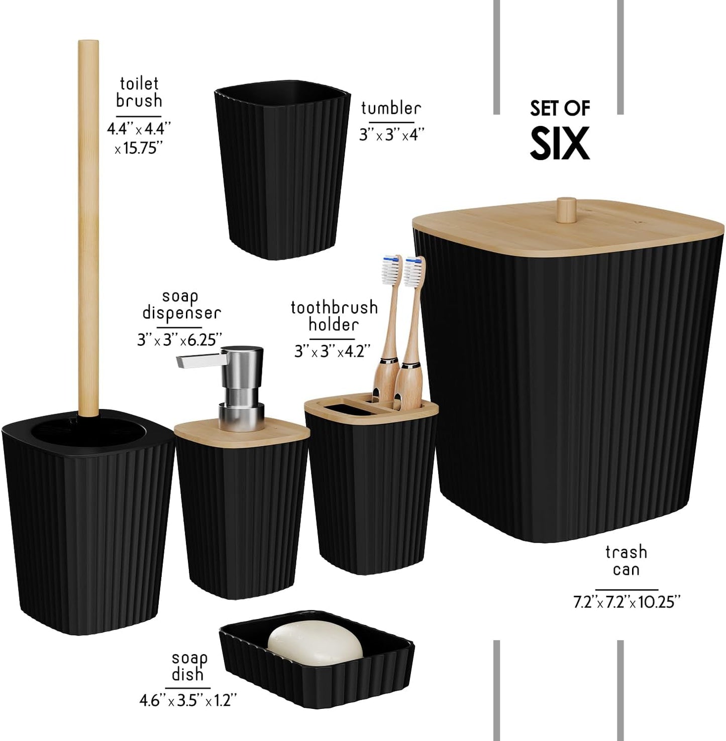 Clara Clark Bathroom Set - Sage Green Bathroom Accessories Set, 6PC Bathroom Accessory Set, Bathroom Sets with Toilet Brush, Trash Can & Soap Dispenser