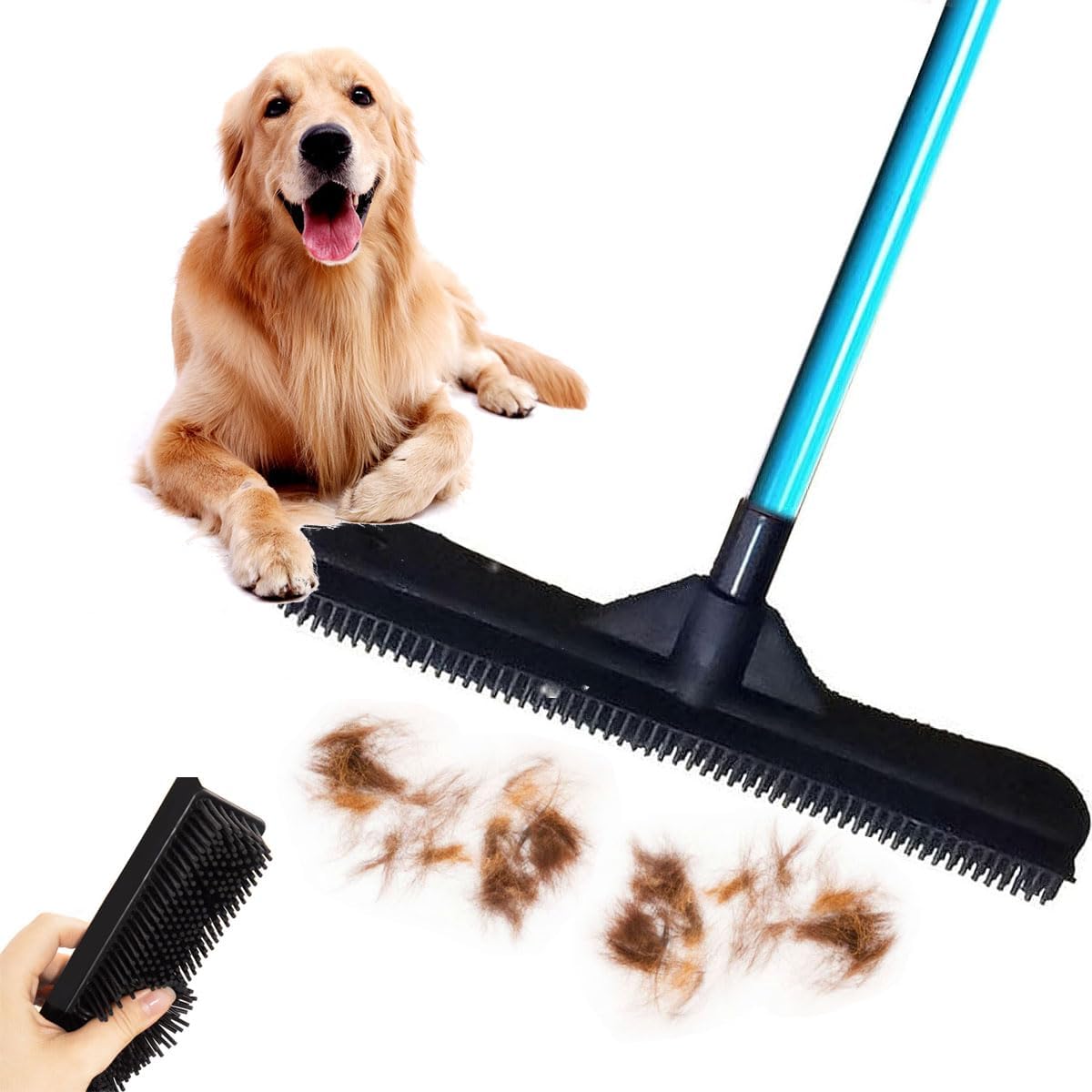 Pet Hair Remover Broom, Multifunctional Magic Broom, Rubber Broom Pet Hair Remover, Heavy Duty Pets Hairs Remove, Pets Hairs Removal Brooms for Carpets/Mats/Couch, Retractable (Black)