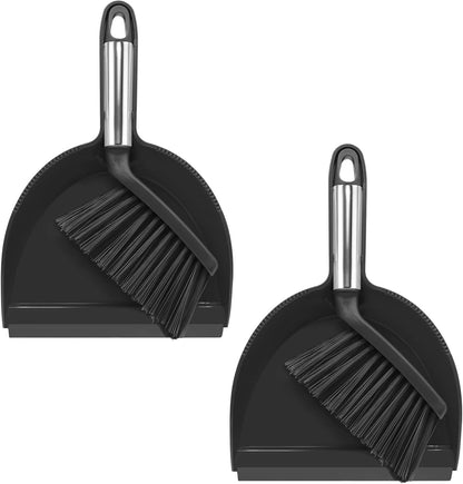 NACENA Mini Broom and Dustpan Set, Small Dust Pan and Brush Set with Handle Dustpan Teeth for Cleaning Hair Suitable for Office Desks Drawers Sofas Outdoor Camping, Light & Purple