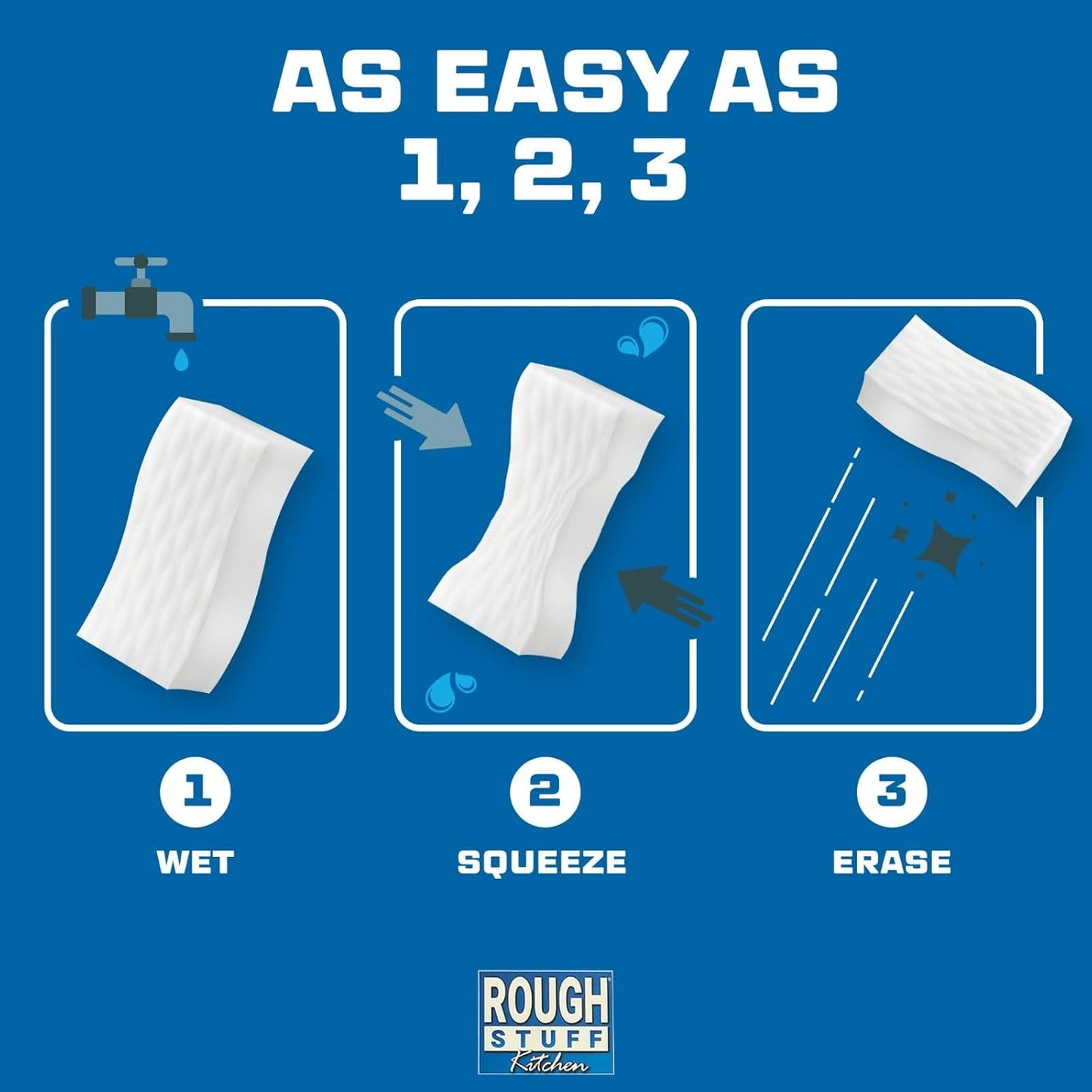 Kitchen Magic Cleaning Eraser Sponge Foam Pads, Non-Scratch Scrub Sponge for All Surfaces, Kitchen-Bathroom-Furniture-Leather-Car, Add Water to Erase All Dirt, Melamine - Universal Cleaner, 6 Count