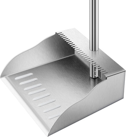 Metal Broom with Dustpan Combo Set-Long Handle Broom with Dustpan,Heavy Duty Standing Dust Pan & Soft Bristles Brooms,Indoor Outdoor Dust Pan Brooms for Home Office Lobby Floor