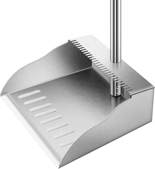 Metal Broom with Dustpan Combo Set-Long Handle Broom with Dustpan,Heavy Duty Standing Dust Pan & Soft Bristles Brooms,Indoor Outdoor Dust Pan Brooms for Home Office Lobby Floor