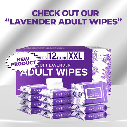 OPTEEL Adult Wipes For Elderly - 8"x13" Extra Large & Soft Wet Wipes for Adults Bathing - Incontinence Disposable Washcloths, Vitamin E & Aloe Infused for Men & Women 720ct (12 Packs of 60)