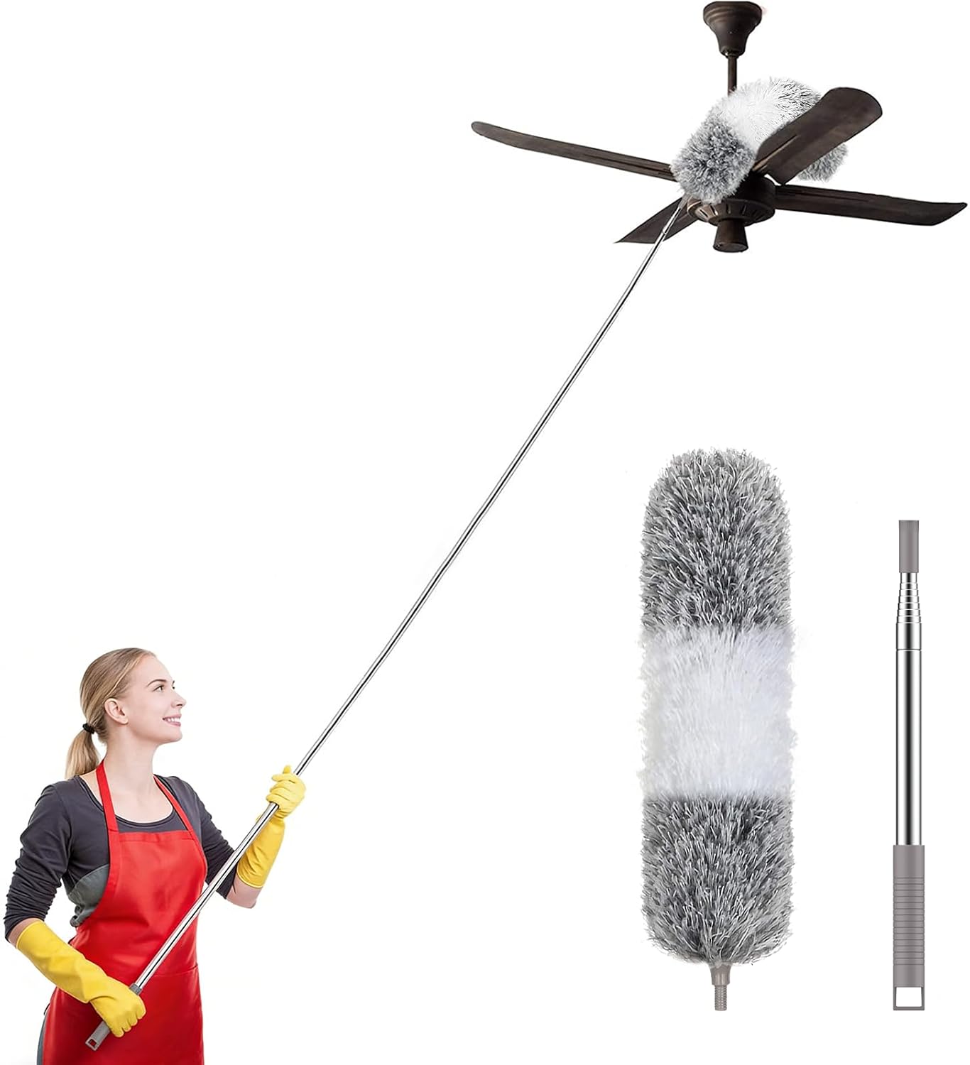 SetSail Extra-Long Dusters with Extension Pole 100-inch for Cleaning, Bendable Microfiber Head Washable Ceiling Fan Duster for High Ceilings, Furniture