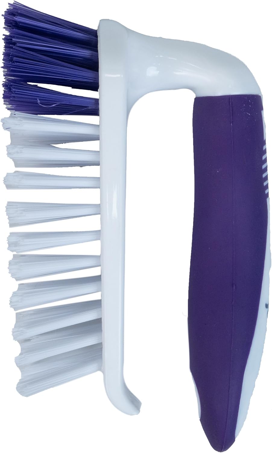 Fabuloso Cleaning Brush with Handle, Compact Handheld Household Scrub Brush for Kitchen, Bathroom, Baseboards, Tile and Floors, Firm Bristles for Indoor Surface Cleaning, White and Purple, 5.5 Inch