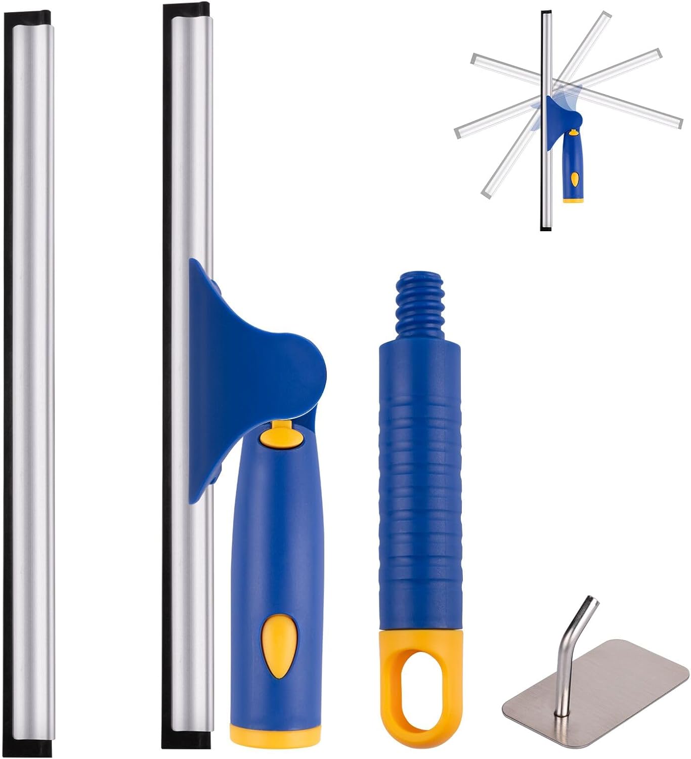 Swivel Shower Squeegee for Glass Doors, All-Purpose Anti-Slip Window Squeegee with 2 Blades, Window Cleaner Tool Bathroom Squeegee for Shower Doors, Tile Shower Walls，Mirrors,Car Windshields