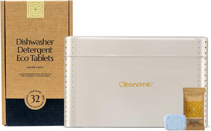 CLEANOMIC Dishwasher Pods (32 Eco Tabs) Soap Detergent, No Harsh Ingredients, Individually Wrapped - Lemon Fresh