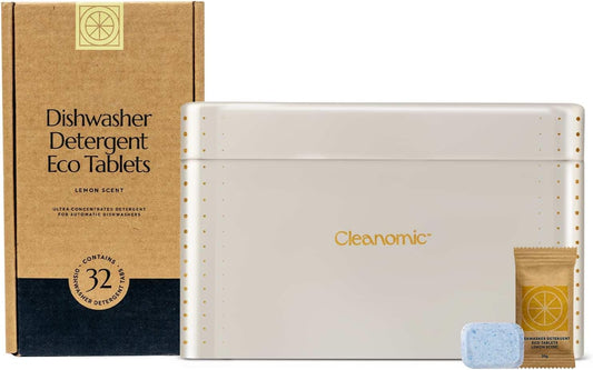 CLEANOMIC Dishwasher Pods (32 Eco Tabs) Soap Detergent, No Harsh Ingredients, Individually Wrapped - Lemon Fresh