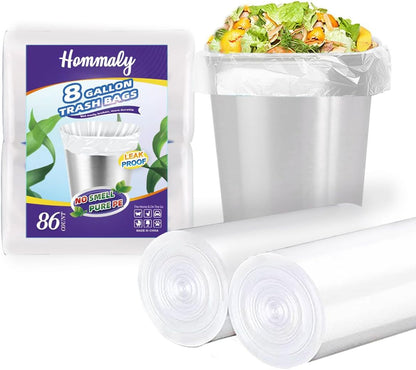 Hommaly 2 Gallon (1.8-2 Gal)120 pcs Small Clear Trash Bags, Strong 1.8 Gallon Garbage Bags, Bathroom Trash Can Bin Liners Unscented, Mini Plastic Bags for Office, Waste Basket Liner,Fit 6,7,8 Liters