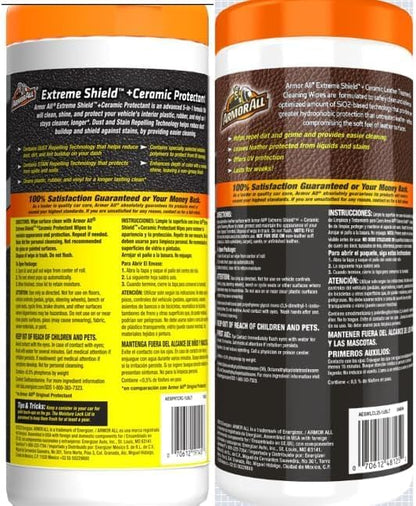 Armor All Ceramic Car Leather Cleaning Wipes, Use on Heated Seats and Leather Surfaces, Includes Extreme Protectant Wipes - 2 Count