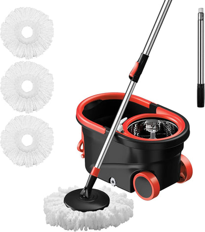 Spin Mop and Bucket with Wringer Set, 360° Rotating Head Mop Bucket System with 3 Microfiber Mop Refills Wet and Dry Suitable for Office and Home Use, Green (Green)