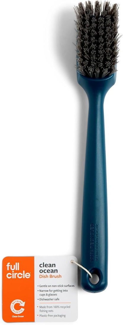 Full Circle Clean Ocean Small Grout Brush, Tough Bristles, Cleans Crevices, Sustainably Made 100% From Recycled Ghost Fishing Nets, Safe for Nonstick