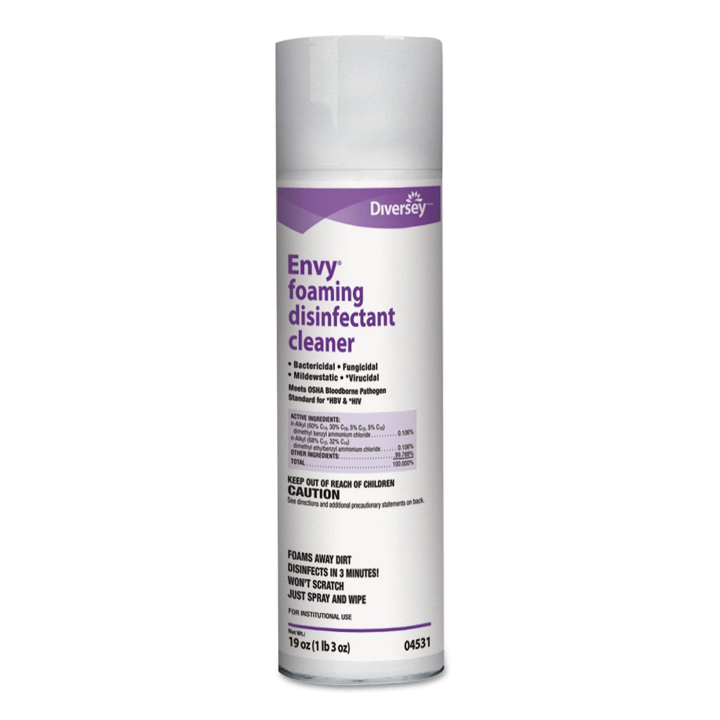 Diversey 04531 Envy Foaming Disinfectant Cleaner, EPA registered Hospital Grade Sanitizing Spray with Lavender Scent, Aerosol, 19-Ounce
