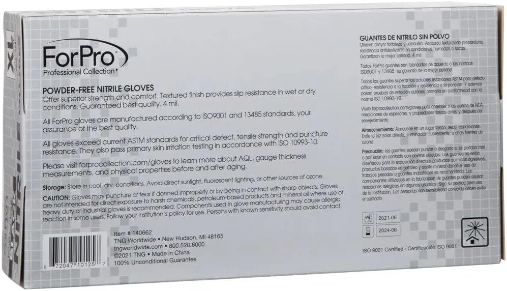 ForPro Disposable Nitrile Gloves, Chemical Resistant, Powder-Free, Latex-Free, Non-Sterile, Food Safe, 4 Mil