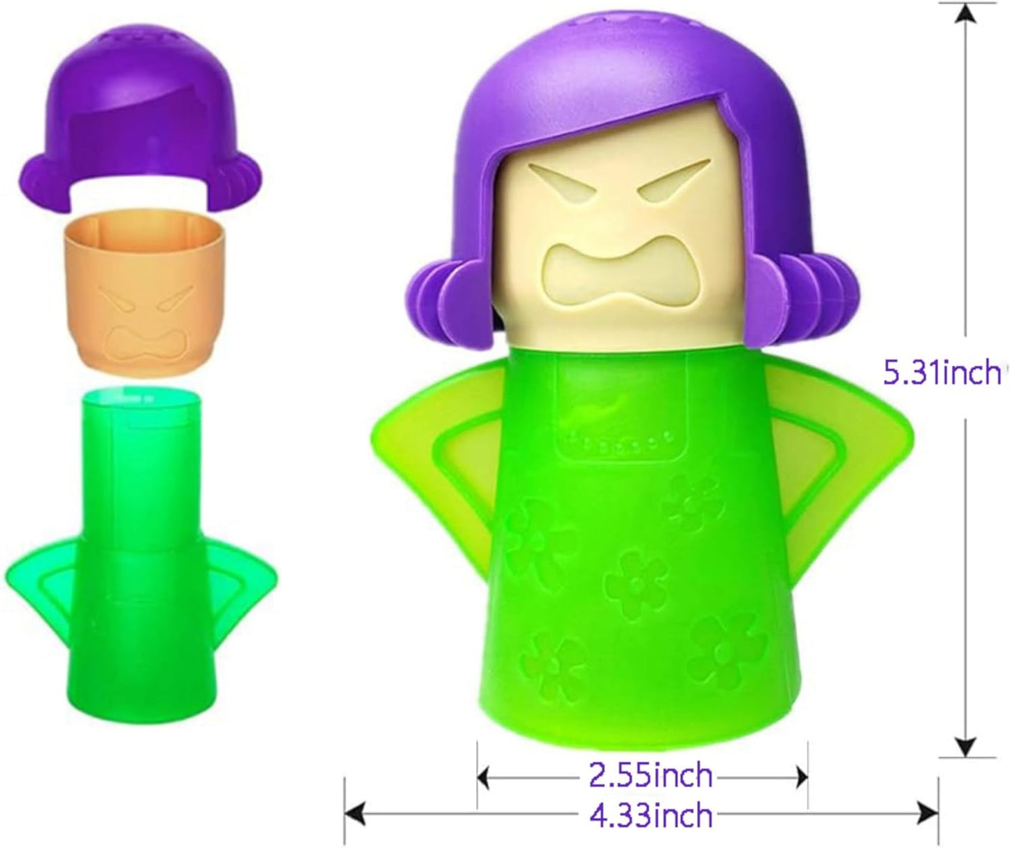 Angry Mama Microwave Cleaner only with Water and Vinegar Cleans your Kitchen Easily and Safe without Chemical Agent, Reusable Cute Steam Remover as Lovely Tool and Gift to Cooker Auto Cleaning
