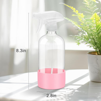 Worldgsb 2 Pack Glass Spray Bottles with Silicone Sleeve, 16 oz Empty Refillable Containers with Adjustable Spray Nozzles, Spray Bottles for Hair, Cleaning Solutions and Plants Blue&Grey