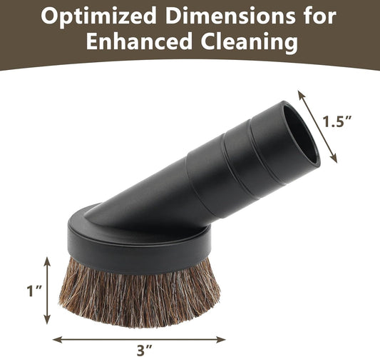 1.5" Vacuum Dust Brush Attachment Compatible with Pro Team Backpack Vacuum - 3" Round Dusting Brush with 1 1/2" Reducer Compatible with Vac Cleaner Parts # 100110; Soft Horse Hair for Better Cleaning