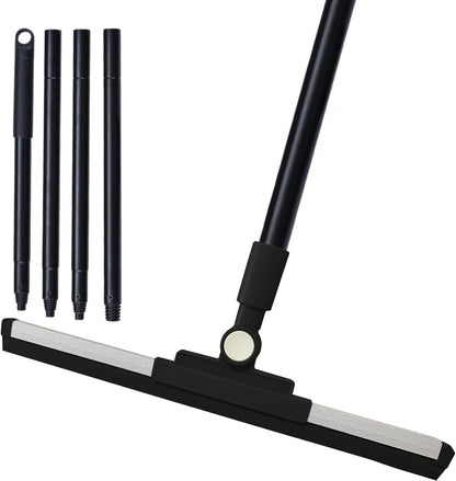 Squeegee Broom for Floor Shower Squeegee with Long Handle Rubber Wiper for Bathroom Tile Shower Glass Car Window Deck Patio Cleaning (Black)