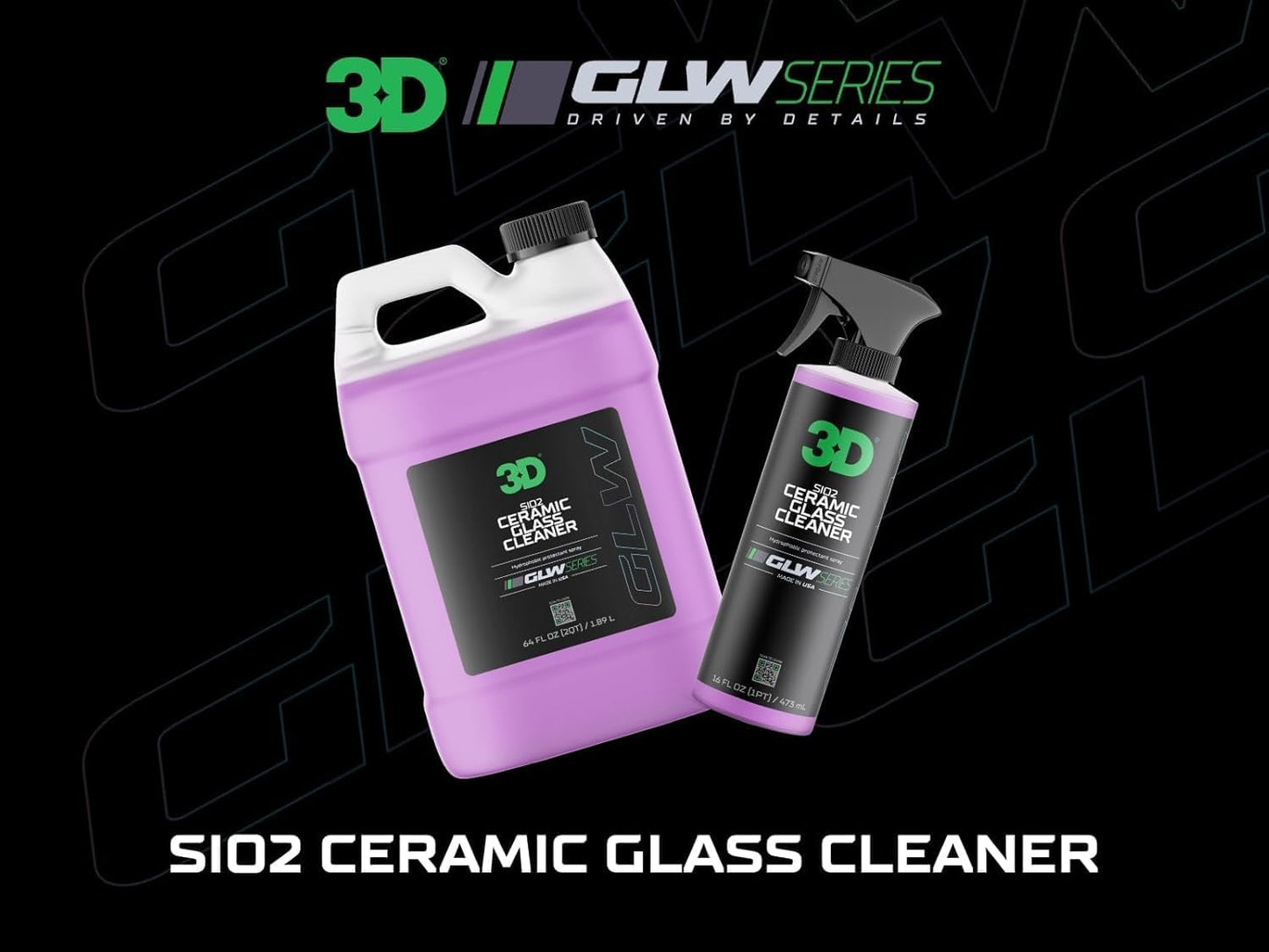 3D SiO2 Ceramic Glass Cleaner 1 Gallon – Hydrophobic Car Glass Cleaner with Rain Repellency – Optical-Grade Clarity, Streak-Free Shine & Ceramic Protection – Auto Detailing Spray – Made in USA