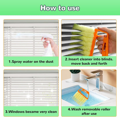 hoehew 4PC Blind Cleaner Duster Tool, 2025 Upgrade Window Venetian Microfiber 7 Finger Duster Brush Dusting Cleaner Tools for Window Shutters Air Conditioner Vinyl Wood Blinds with 4 Cloth Cover (B)
