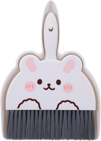 Upgrade Small White Broom and Dustpan Set, Hand Dustpan and Brush Set, Cute White Mini Broom and Dust pan Sets, Little Dust Pan for Home Use Tabletop Debris Cleaning Pet Cages Guinea Pig Cages