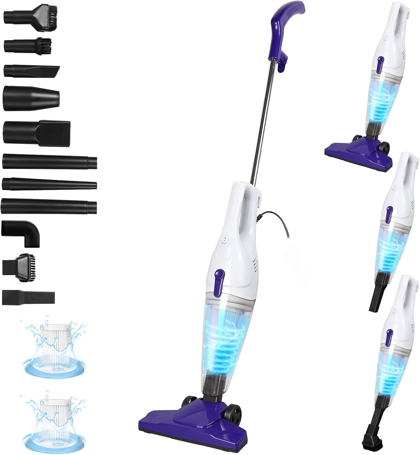 Intercleaner Corded Vacuum Cleaner, 15KPa Powerful Suction with 400W Motor, 12 in 1 Lightweight Bagless Stick Vac with Handheld, Ultra Quiet, for Hardwood Floor Carpet Car Pet Hair
