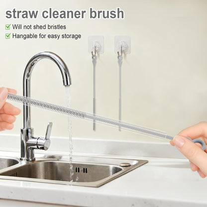Silicone Straw Cleaner Brush, 4-Piece Reusable Straw Brush Set with Extra-Long Design for Cleaning Thin Metal Straws and Wider Milkshake Straws （6mm+9mm Pink)