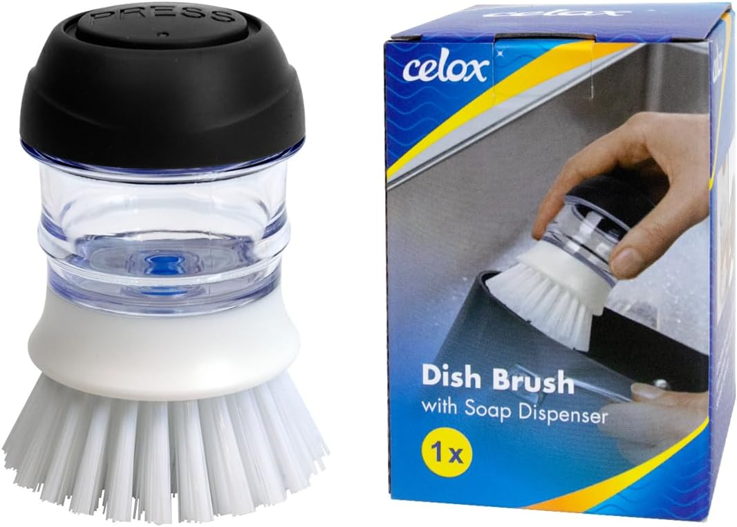 CELOX Dish Scrubber with Handle Kitchen Scrub Brushes for Cleaning Sink, Pot