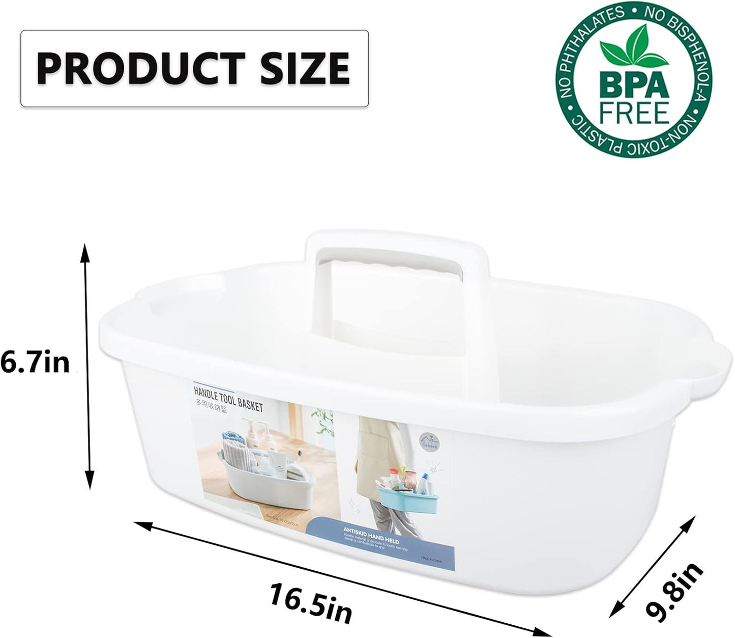 Large Cleaning Supplies Caddy Portable Shower Basket Supply Organizer with Handle Plastic Bucket Tool Storage for Bathroom, Bedroom, Kitchen, College Dorm, Garden, Dark Gray 2 Pack