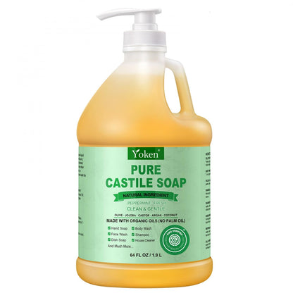 Yoken Castile Soap Liquid EWG Verified(1 Gallon, Unscented) Pure-Castile Liquid Soap for Body, Face, Hand, Pets, Laundry, Dish Soap and More - Made With Organic Oil, Vegan, Clean & Gentle, Versatile