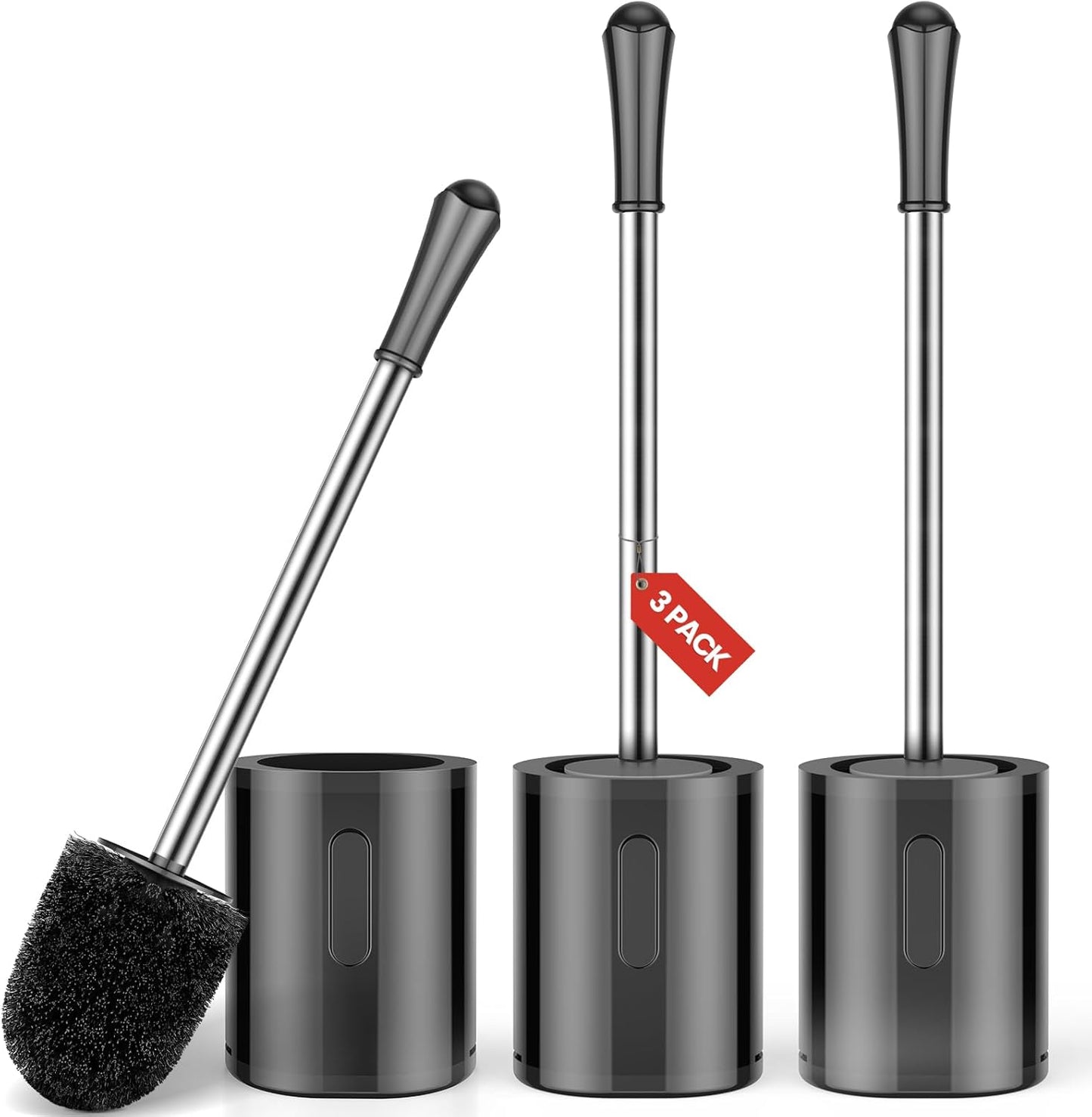 AONEZ Compact Toilet Brush & Holder, Stainless Steel Handle, Space Saving for Storage, Deep Cleaning, Drip-Proof, Easy to Assemble, Nylon Bristles, White & Grey