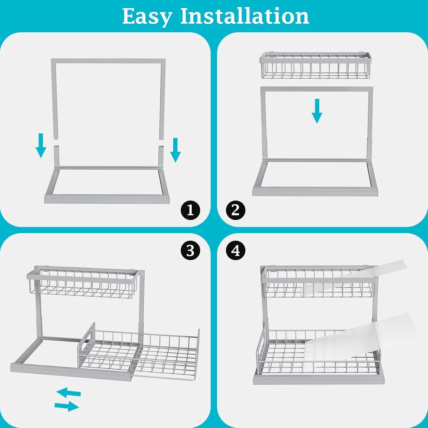 REALINN Under Sink Organizer, L-Shaped 2 Tier Pull Out Cabinet Organizer for Kitchen and Bathroom, Slide Out Under Cabinet Storage, Metal Under Sink Storage with Sliding Drawer, 50 lbs, Black 2 Pack