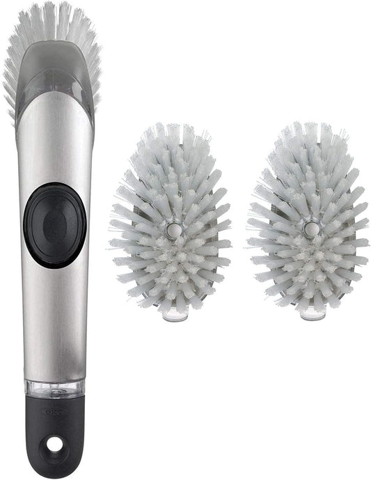 OXO Steel Soap Dispensing Dish Brush with 2 Dish Brush Refills