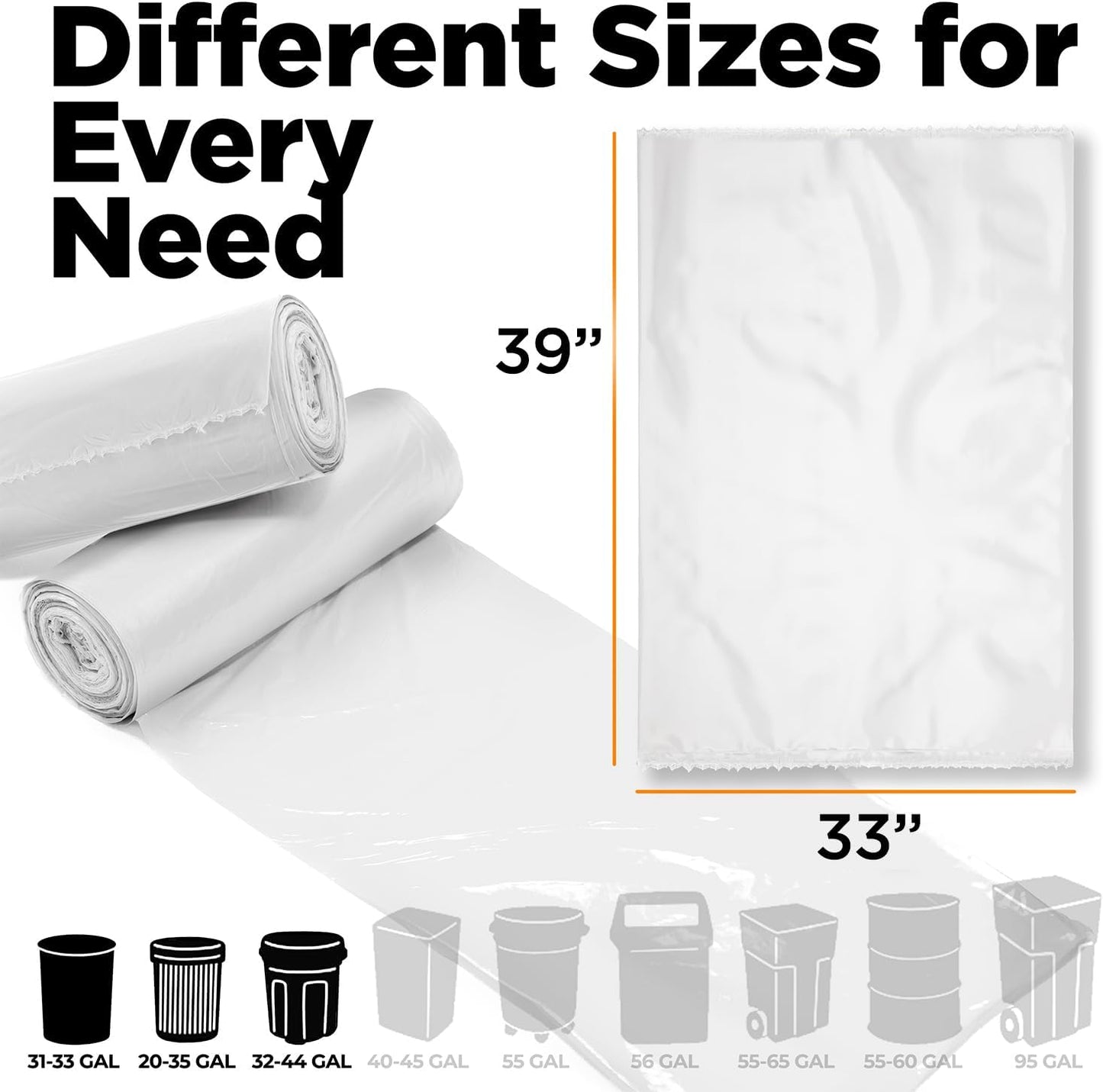 Toughbag Trash Bags 33x39 33 Gal 100/case Garbage Bags 1.2 Mil (Clear)