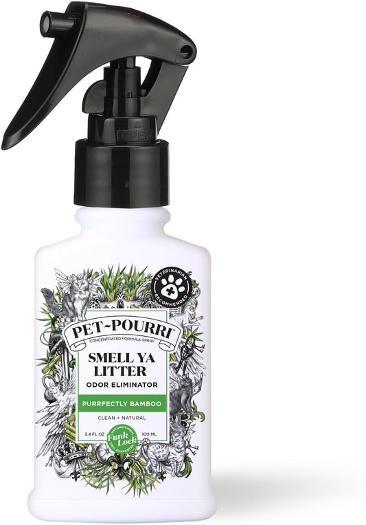 Pet-Pourri Smell Ya Litter Cat Litter Deodorizer Spray, Purrfectly Bamboo 3.4 Fl Oz, Up to 170 Uses, Pet Odor Remover with Essential Oils for Air, Carpet, Urine, Vet Recommended, Bergamot Bamboo Scent