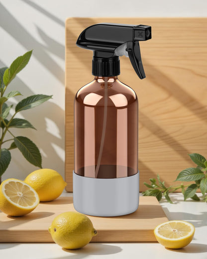 Bontip Amber Glass Spray Bottle with Silicone Sleeve Protection, 16 oz Refillable Spray Bottles for Cleaning Solutions, Plants, Aromatherapy, Facial Hydration (1, Black, 16 oz)