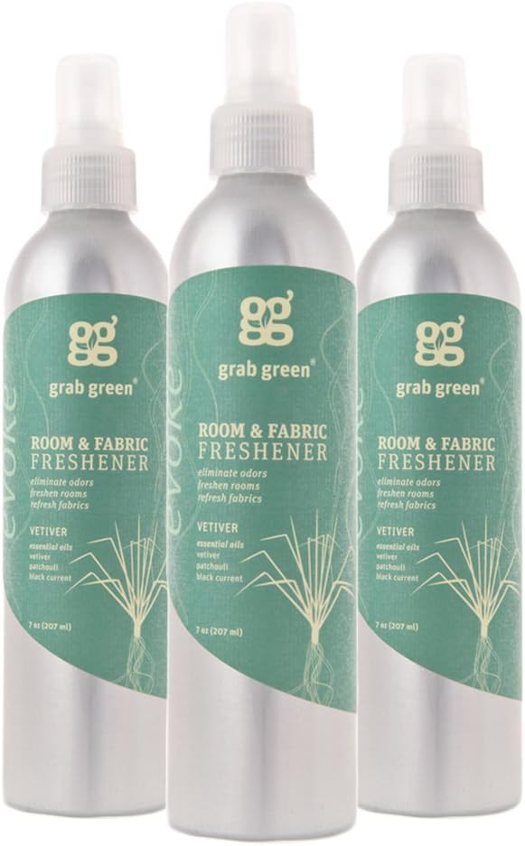 Grab Green Room and Fabric Freshener, 7 Ounce (Pack of 3), Vetiver Scent, Plant and Mineral Based, Eliminates Odors, Freshens Rooms, Refreshes Fabrics