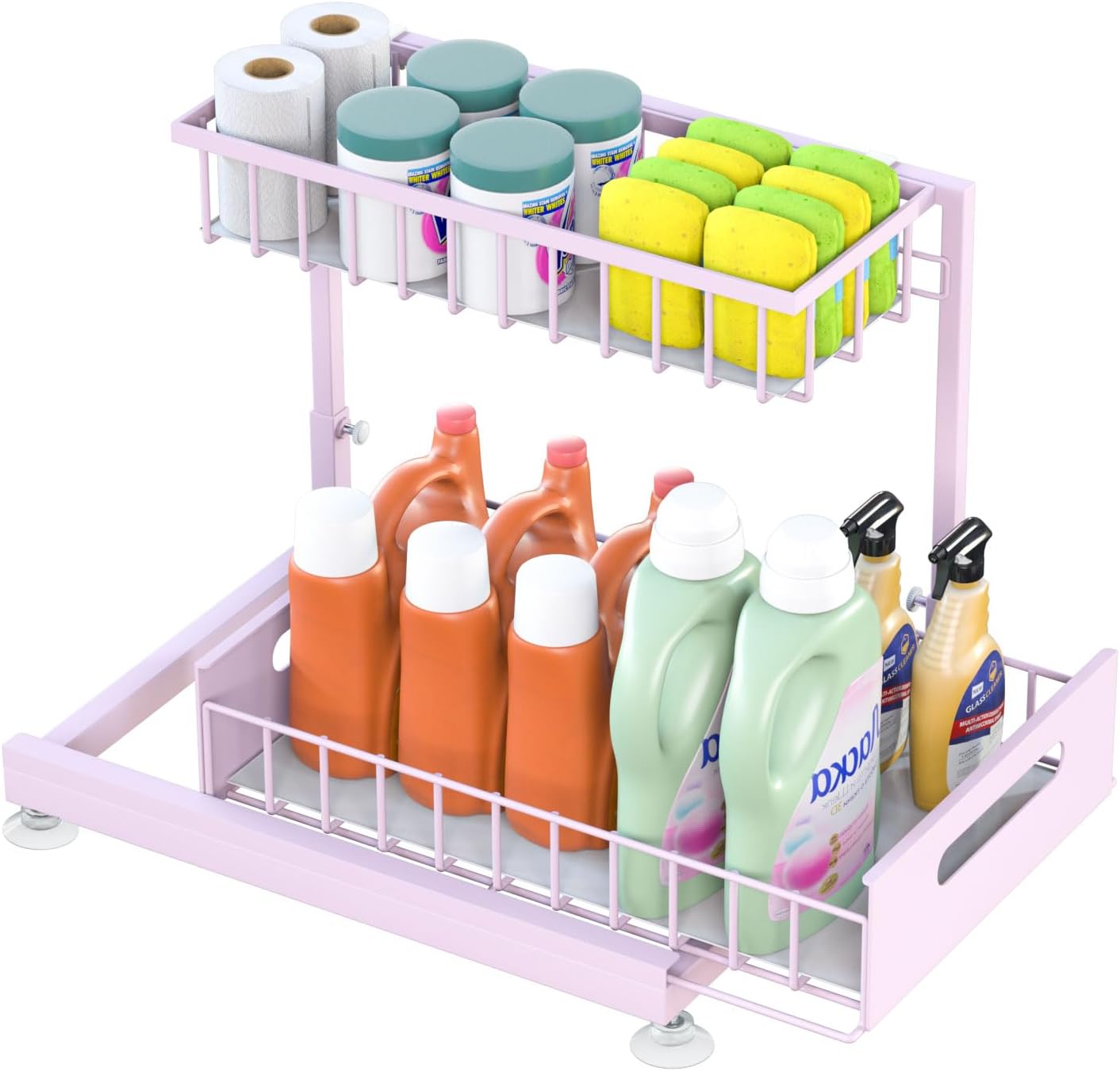 Saydear Under Sink Organizer Storage 2-Tier Premium Metal Pull-Out Kitchen Cabinet Organizer with Sliding Drawer, Height Adjustable, Heavy Duty for Kitchen & Bathroom Organizers 2 Pack Black