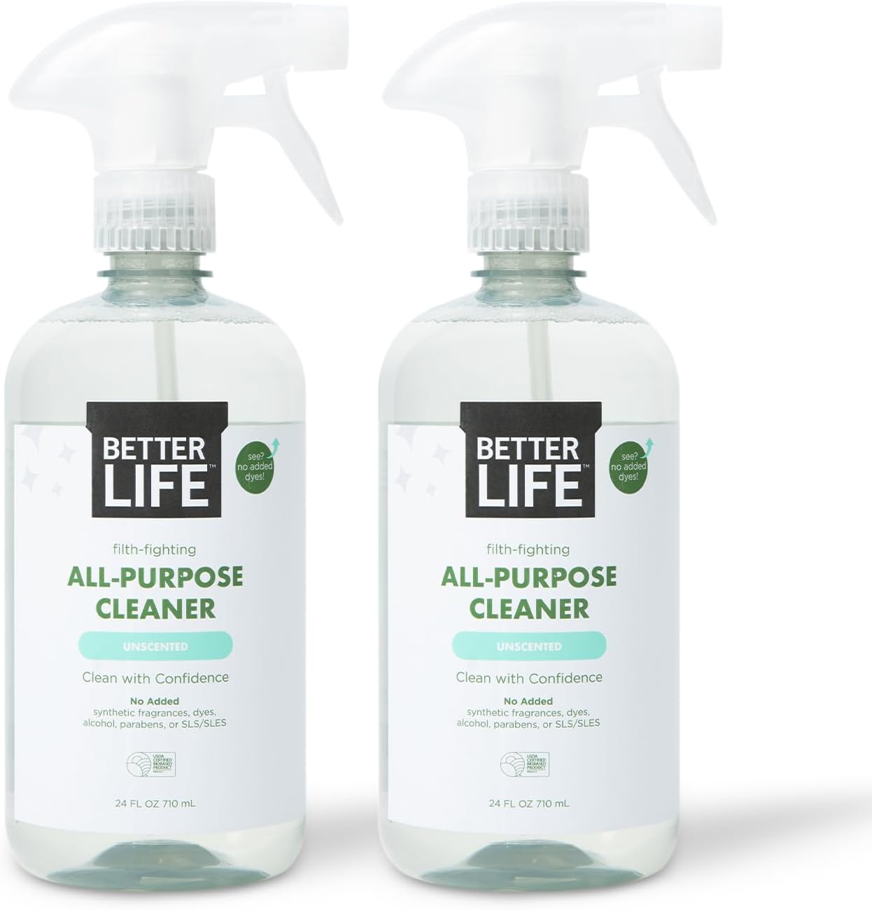 Better Life All Purpose Cleaner - Multipurpose Home and Kitchen Cleaning Spray for Glass, Countertops, Appliances, Upholstery & More - Multi-surface Spray Cleaner - 24oz (Pack of 2) Unscented