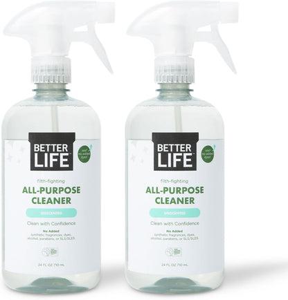 Better Life All Purpose Cleaner - Multipurpose Home and Kitchen Cleaning Spray for Glass, Countertops, Appliances, Upholstery & More - Multi-surface Spray Cleaner - 24oz (Pack of 2) Unscented
