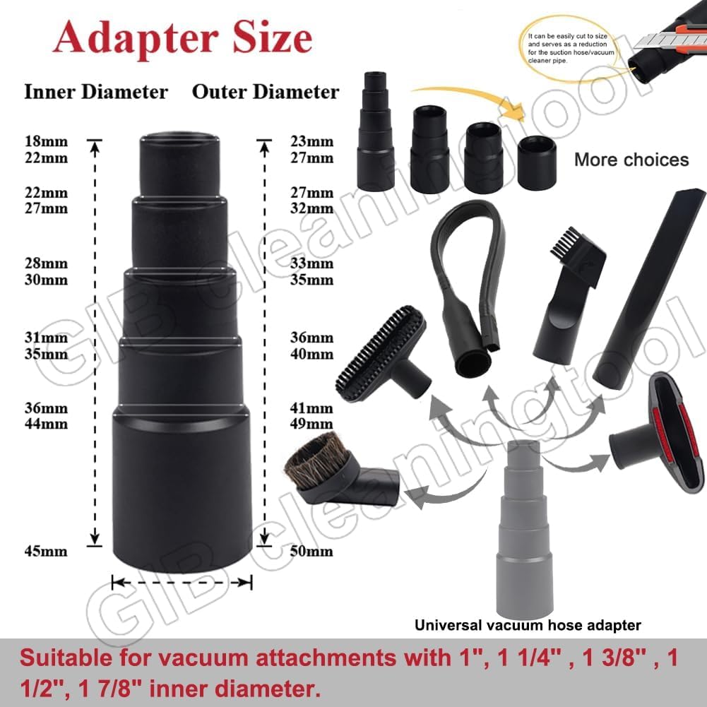 14 Pcs Household Cleaning Vacuum Cleaner Attachments Kit for Shop Vac Accessories with 1 1/4" Vacuum Brush Flexible Crevice Tool, Vacuum Cleaner Straw Tubes and Vacuum Hose Adapter Kit
