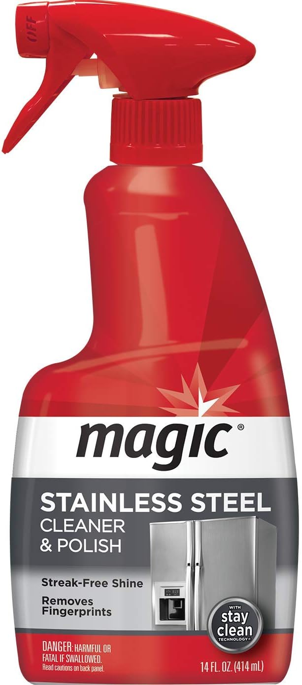 Magic Stainless Steel Cleaner Aerosol - 17 Ounce - Removes Fingerprints Residue Water Marks and Grease From Appliances - Refrigerator Dishwasher Oven Grill etc