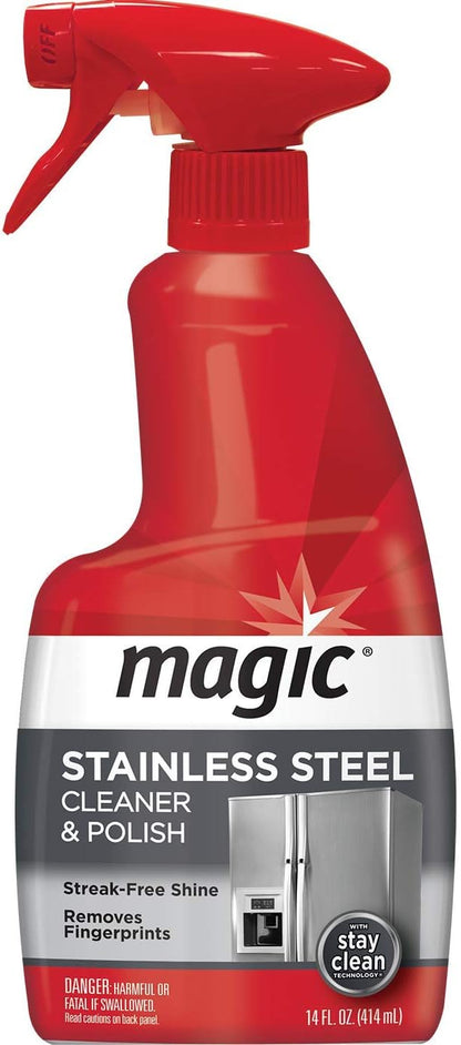 Magic Stainless Steel Cleaner Aerosol - 17 Ounce - Removes Fingerprints Residue Water Marks and Grease From Appliances - Refrigerator Dishwasher Oven Grill etc