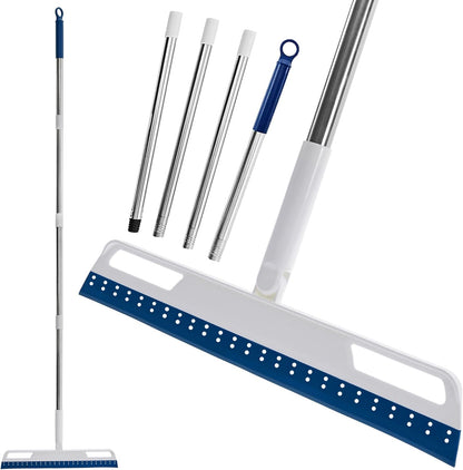 Multifunction Rubber Air Broom, Silicone Floor Squeegee with 56" Long Handle, Rubber Sweeper, Air Broom for Floor Bathroom Kitchen Shower Tile Pet Hair Fur Marble Glass Water Window Foam Clean (Grey)