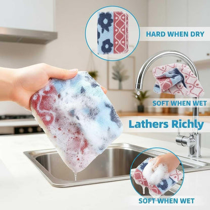 Amarelle GEN II Dish Washing Scrubbers (3-Pack), Made in Green Kitchen Scrubbers for Dishes, Non Scratch Pot & Pan Scrubber, Dual-Sided Heavy-Duty Scouring Pads, Reusable (Nordic Folk)